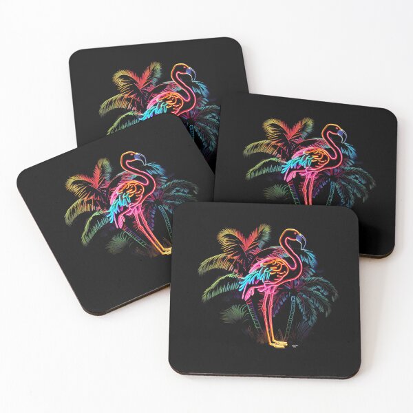 Item preview, 70's 80's 90's Neon Pink Flamingo Palm Trees  designed and sold by Tellingmoon.