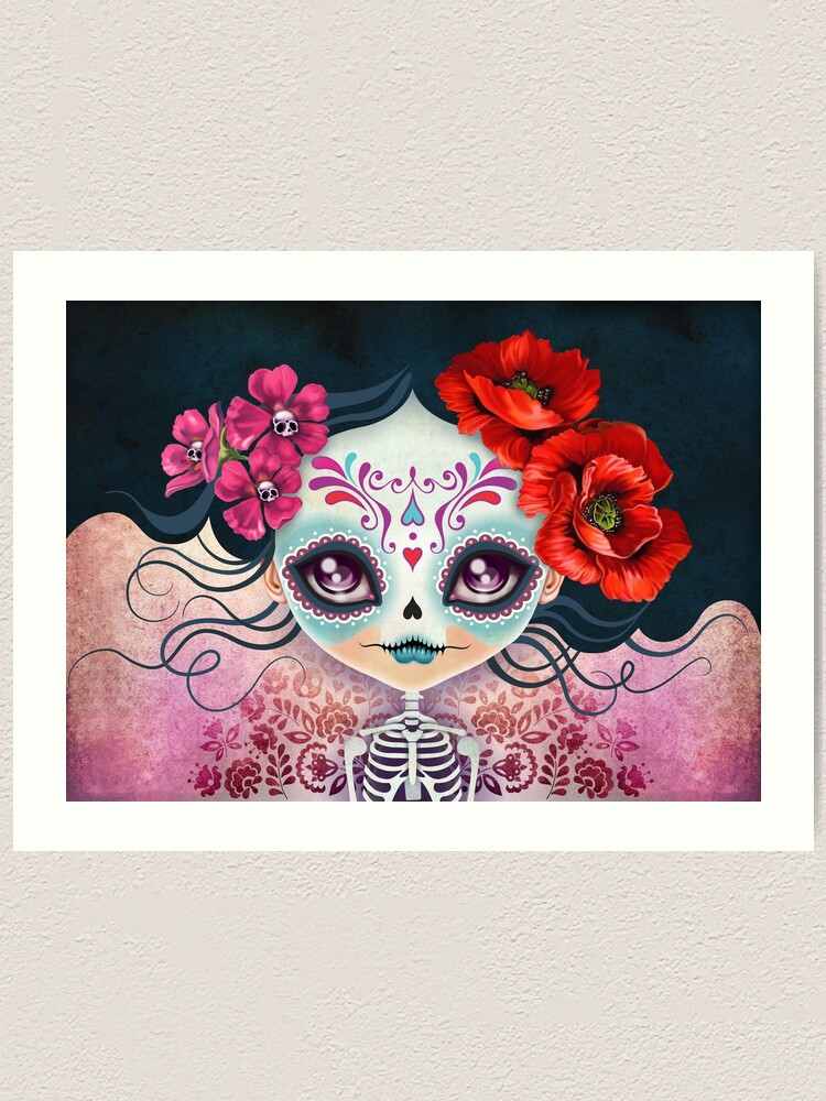 Calavera- Floral Sugar Skull Art Board Print for Sale by