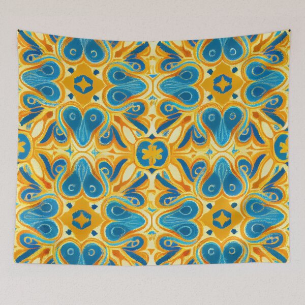 Aperçu de l'œuvre Yellow Blue Western Pattern Digital Painting créée et vendue par CodeAndColors.