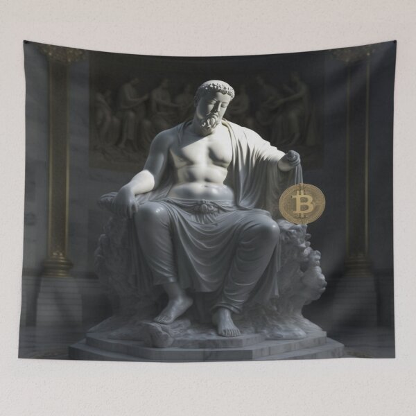 Item preview, Ancient Stone Statue Serious About Bitcoin designed and sold by steveykh.