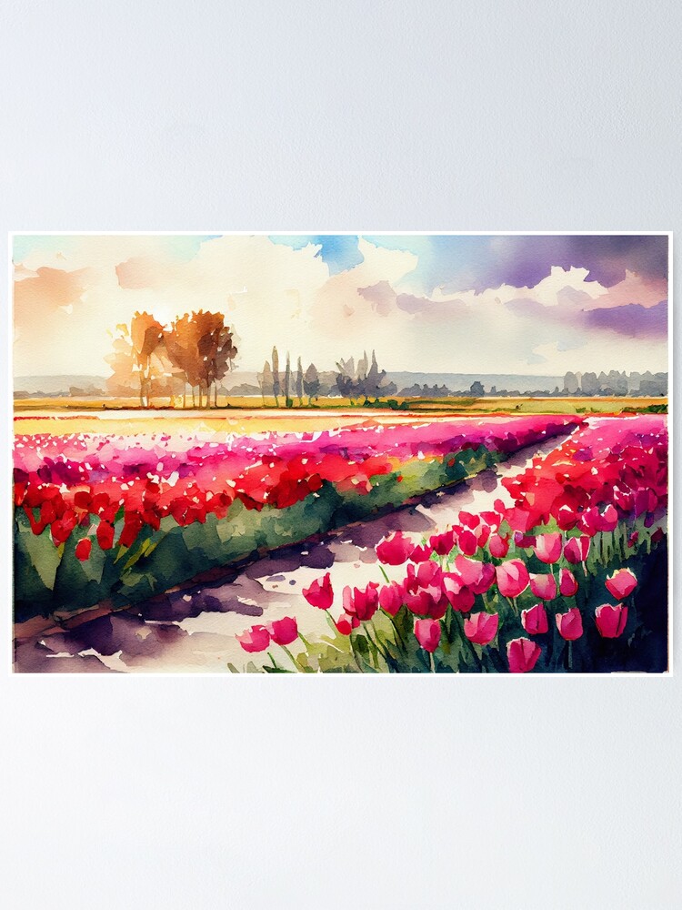 A Field of Tulips Watercolor | Poster