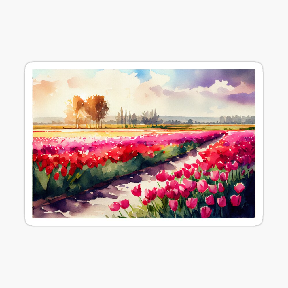 A Field of Tulips Watercolor