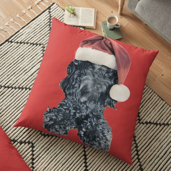 Cockapoo in a Christmas Santa Hat (Red) Floor Pillow