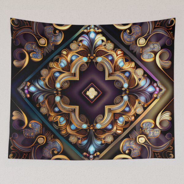 Item preview, Square Bejeweled Abstract Beautiful Traditional Pattern Digital Painting designed and sold by CodeAndColors.