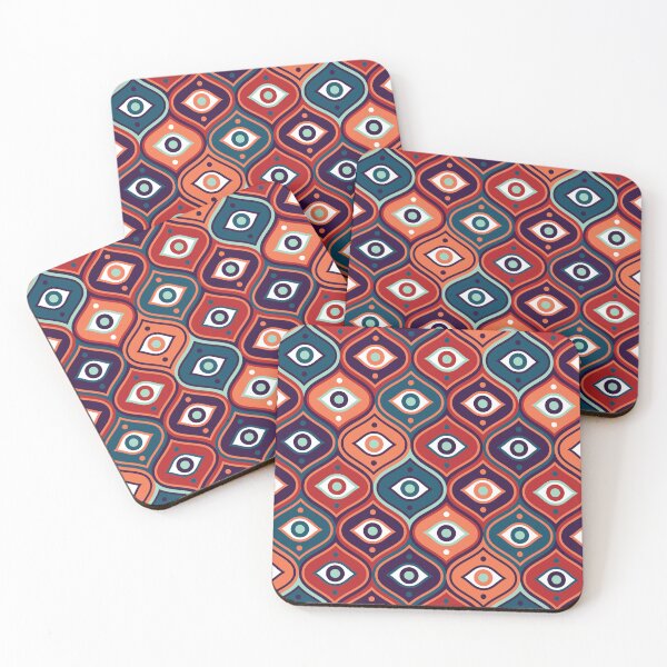 Item preview, Evil eye - vintage ogee pattern - orange, petrol, rust designed and sold by Arubi-Art.