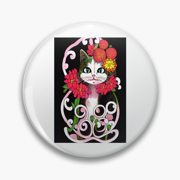 Item preview, a frowning cat and flowers designed and sold by MiuArtStore.