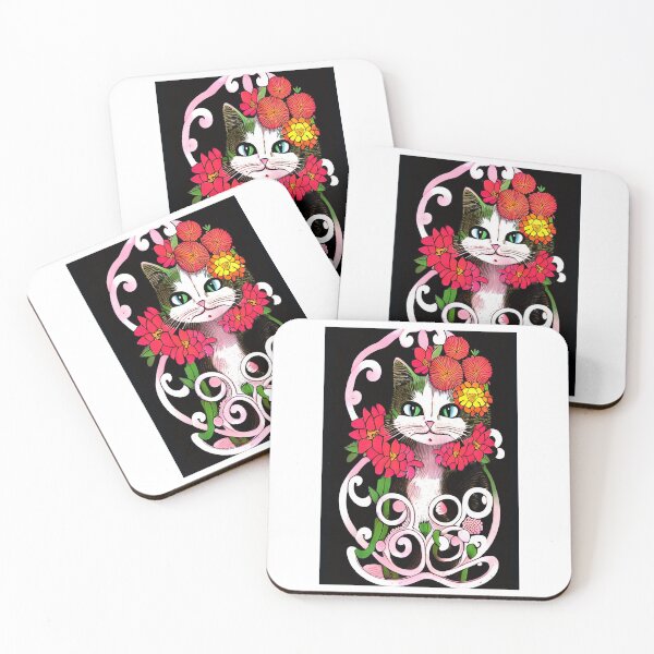 Item preview, a frowning cat and flowers designed and sold by MiuArtStore.
