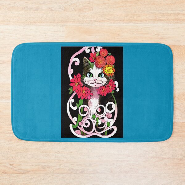 Artikelvorschau, eine stirnrunzelnde katze und blumen entworfen und verkauft von MiuArtStore.