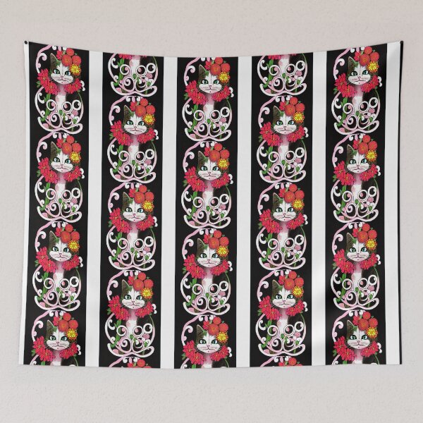 Item preview, un gato con el ceño fruncido y flores designed and sold by MiuArtStore.
