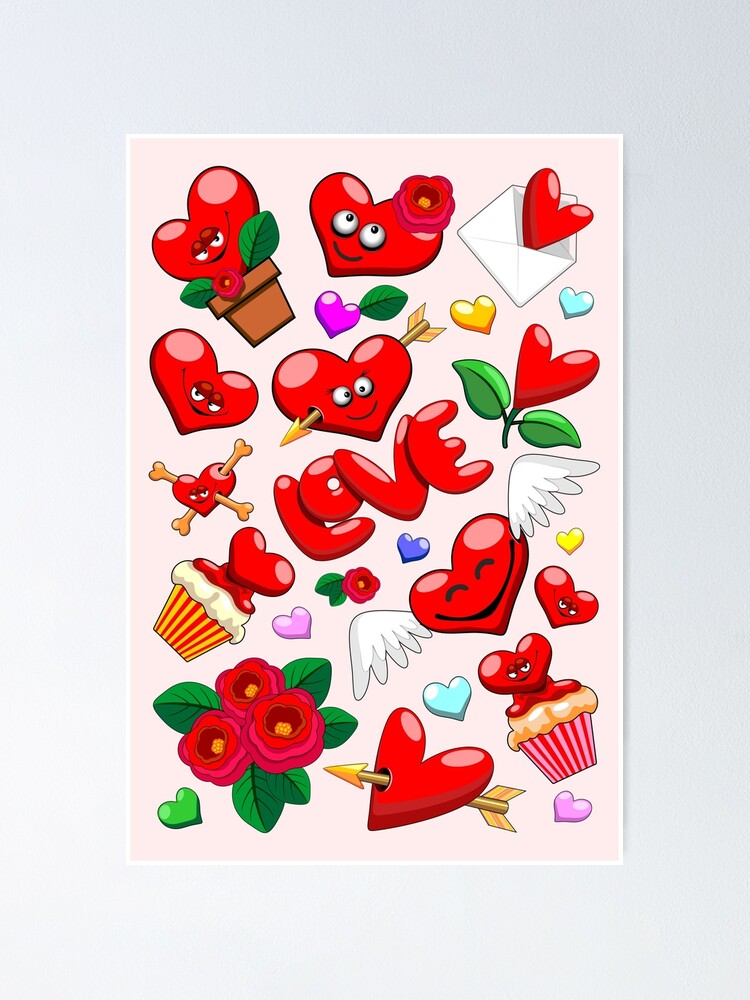 Valentine's Day Love Hearts Cute Doodles Poster for Sale by BluedarkArt
