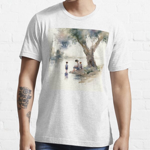 Watercolor Children Playing in the Lake Kids T-Shirt for Sale by