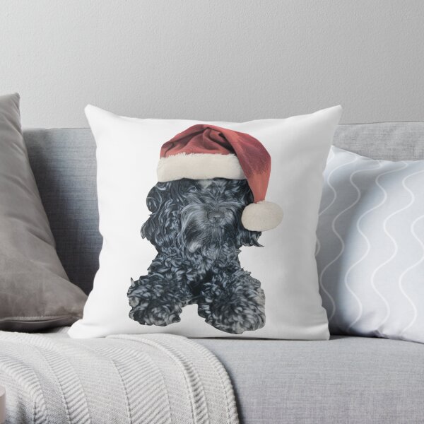 Cockapoo in a Christmas Santa Hat (Grey) Throw Pillow