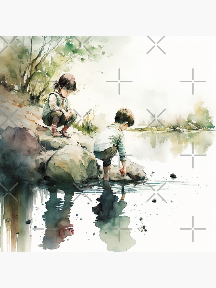 Aquarelle Enfants jouant dans l'eau | Poster