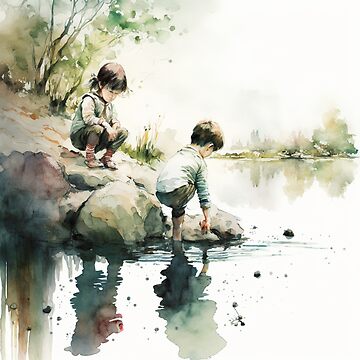 Aquarelle Enfants jouant dans l'eau | Poster