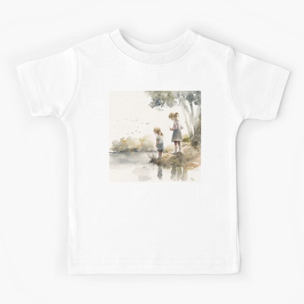 Watercolor Children Playing in the Lake Kids T-Shirt for Sale by