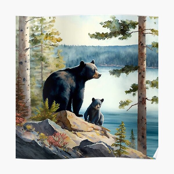 Black Bear with Cub in the Upper Peninsula of Michigan Poster