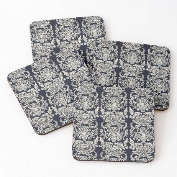 Item preview, Navy Blue and White Antique Print with Birds and Nests designed and sold by ScavengerStyle.