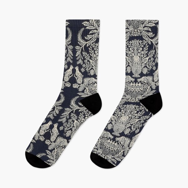 Item preview, Navy Blue and White Antique Print with Birds and Nests designed and sold by ScavengerStyle.