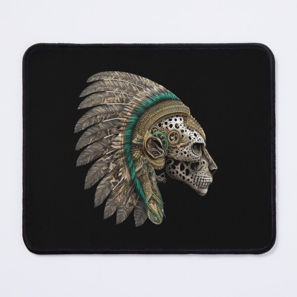 Item preview, Head of an Aztec Jaguar Warrior Skull Mexican Ancient Mythology Green Headdress designed and sold by CoyoteStudio.
