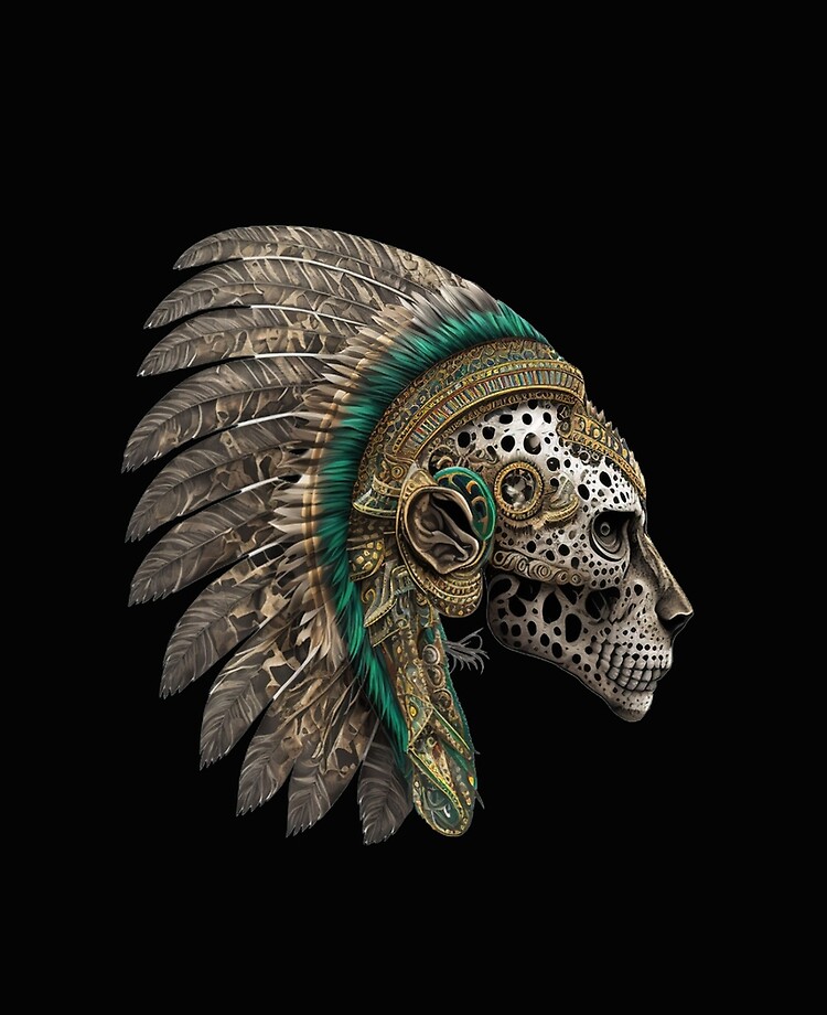 Aztec Jaguar Warrior Skull Native Mexica Headdress PopSockets PopGrip:  Swappable Grip for Phones & Tablets