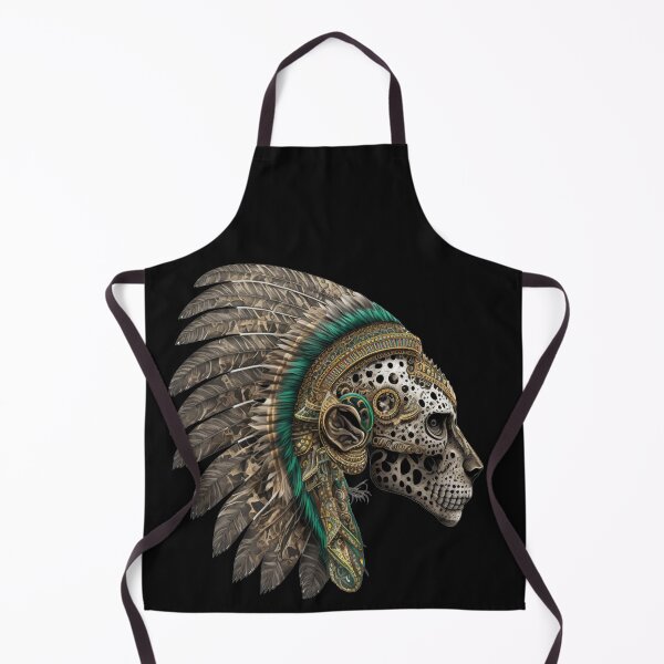 Item preview, Head of an Aztec Jaguar Warrior Skull Mexican Ancient Mythology Green Headdress designed and sold by CoyoteStudio.