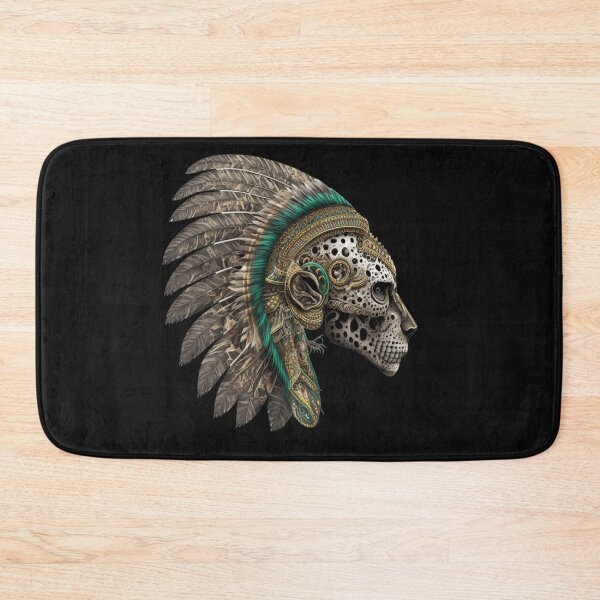 Item preview, Head of an Aztec Jaguar Warrior Skull Mexican Ancient Mythology Green Headdress designed and sold by CoyoteStudio.