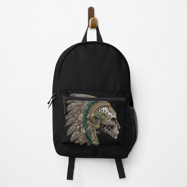 Item preview, Head of an Aztec Jaguar Warrior Skull Mexican Ancient Mythology Green Headdress designed and sold by CoyoteStudio.