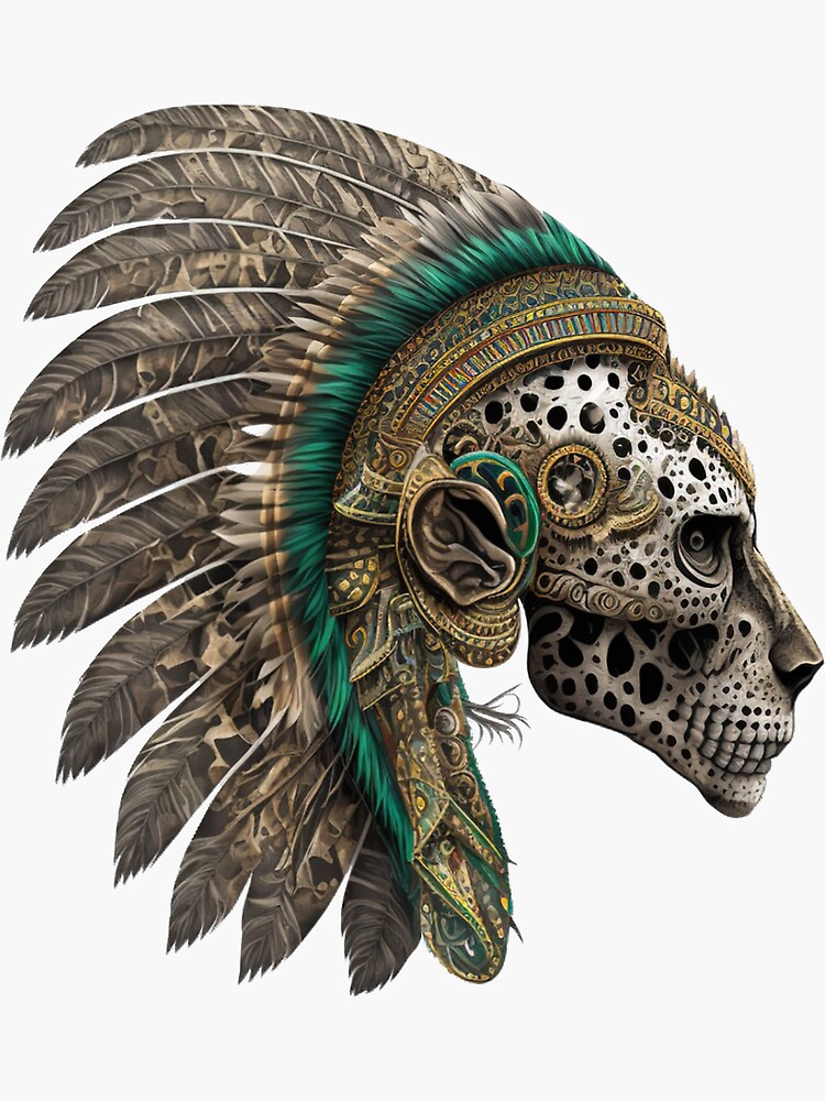 Aztec Jaguar Warrior Skull, Sticker, Decal Vinyl, Mexico