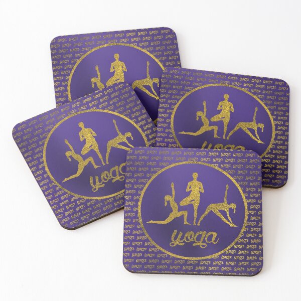 Item preview, Golden Yoga Asanas Symbols  on  purple designed and sold by k9printart.
