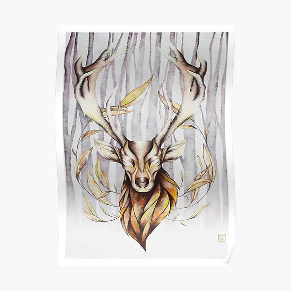 Fall Deer Watercolor PRINT Animal Lovers Fall Leaves Woodland Creature Stag Autumn