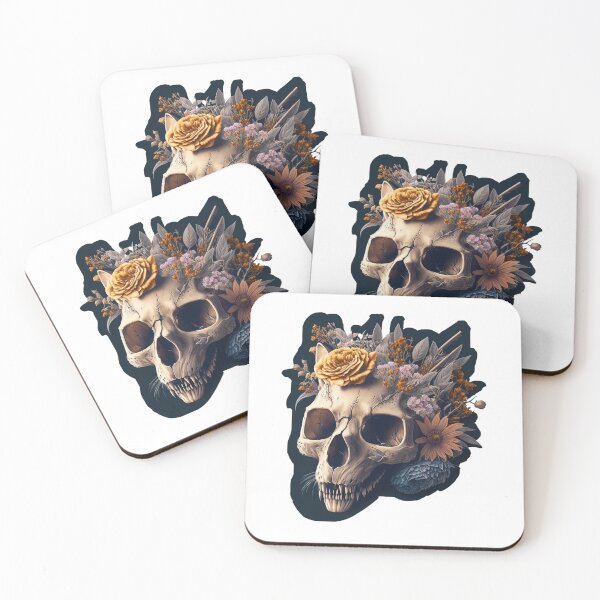Item preview, Cat Skull with Flowers, retro Sticker designed and sold by SkullandKitten.