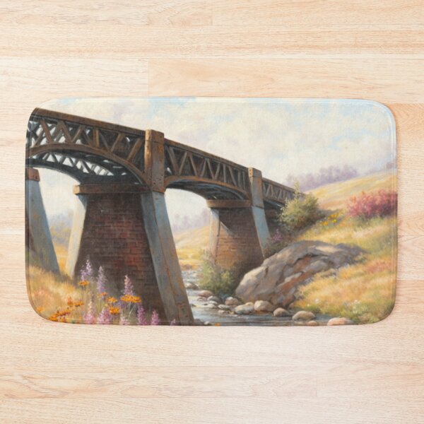 Item preview, bridge over a stream with wildflowers designed and sold by JoepshLSio.