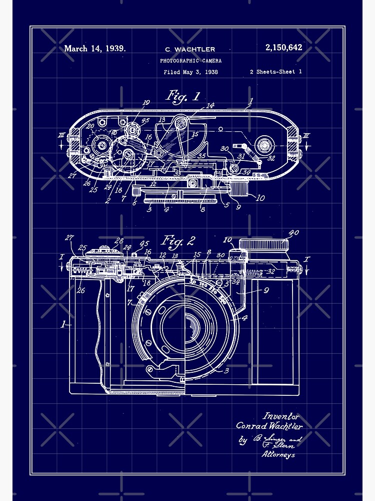 vintage camera Patent art Drawing-vintage photographic camera  Blueprint-1937 antique camera photographi patent art drawing | Sticker