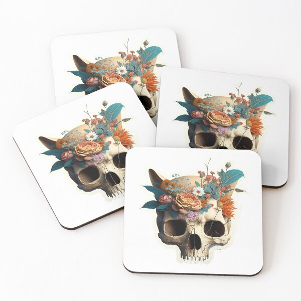 Item preview, Human Cat Skull with Flowers, Sticker designed and sold by SkullandKitten.