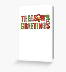 Treason's Greetings, Anti Donald Trump, Russia, Russian, Meuller , Funny Christmas, Political, Resist, Trump Face, Santa Hat Greeting Card