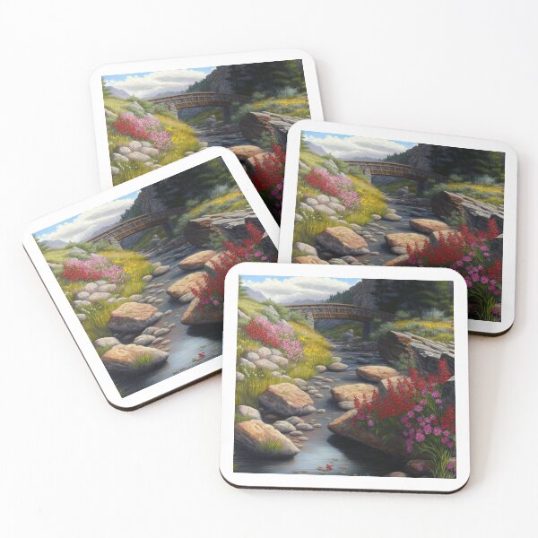 Item preview, Bridge over a stream with wildflowers designed and sold by JoepshLSio.
