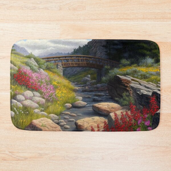 Item preview, Bridge over a stream with wildflowers designed and sold by JoepshLSio.