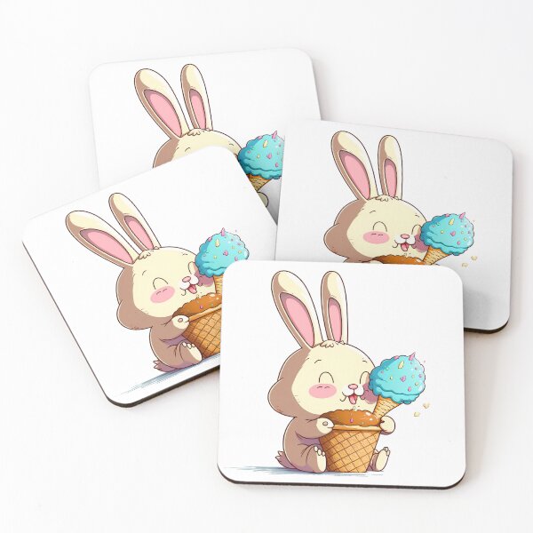 Item preview, Sweet Treats: A Cartoon Style Rabbit Enjoys an Ice Cream with Love. designed and sold by BotTastic.