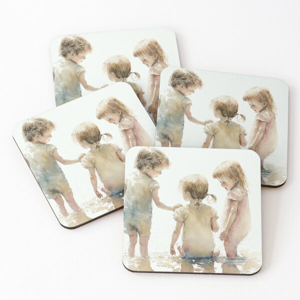Item preview, Three Children at the beach Minimalist Art designed and sold by artecomia.