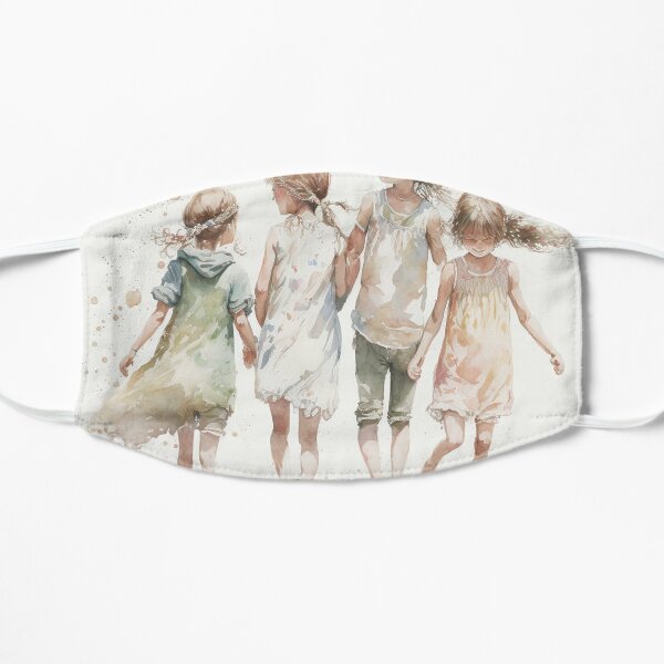 Four Girls at the beach Minimalist Art Flat Mask