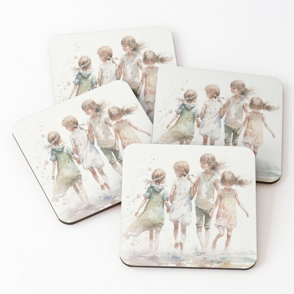 Item preview, Four Girls at the beach Minimalist Art designed and sold by artecomia.