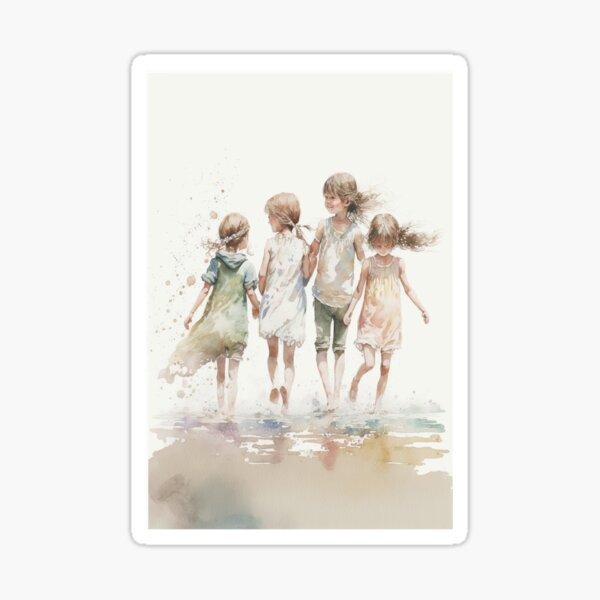 Item preview, Four Girls at the beach Minimalist Art designed and sold by artecomia.