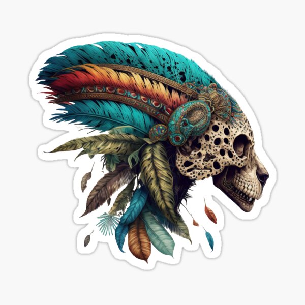 Aztec Jaguar Warrior Skull, Sticker, Decal Vinyl, Mexico