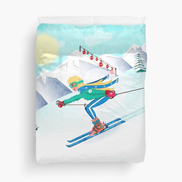Skiing Girl Duvet Cover