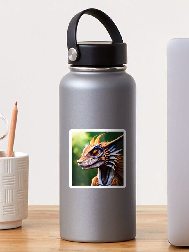Thumbnail 1 of 3, Sticker, Gold and White Scaled Jungle Dragon designed and sold by dragynrain.