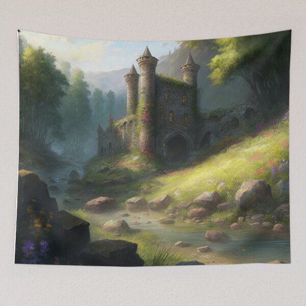 Item preview, Castle ruins near a stream with wildflowers designed and sold by JoepshLSio.