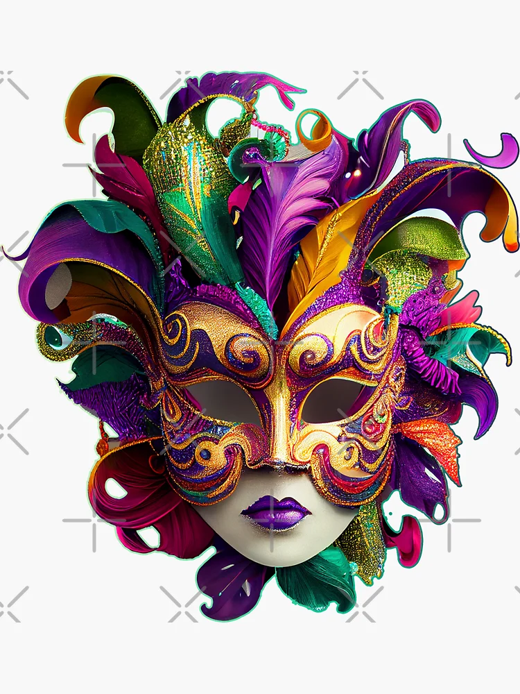 Festival collection Colourful Violets and Blues Venetian mask design  Sticker for Sale by khoukha