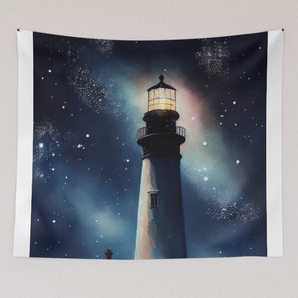 Item preview, The starry lighthouse, Lighthouse Watercolor Painting designed and sold by Christophe Henin.