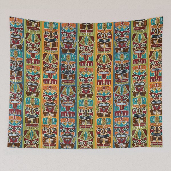 Item preview, Tiki Totem Pattern teal olive orange designed and sold by jeff-jones.