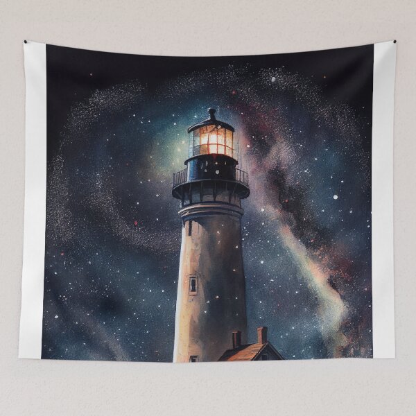 Item preview, The starry lighthouse, Lighthouse Watercolor Painting designed and sold by Christophe Henin.